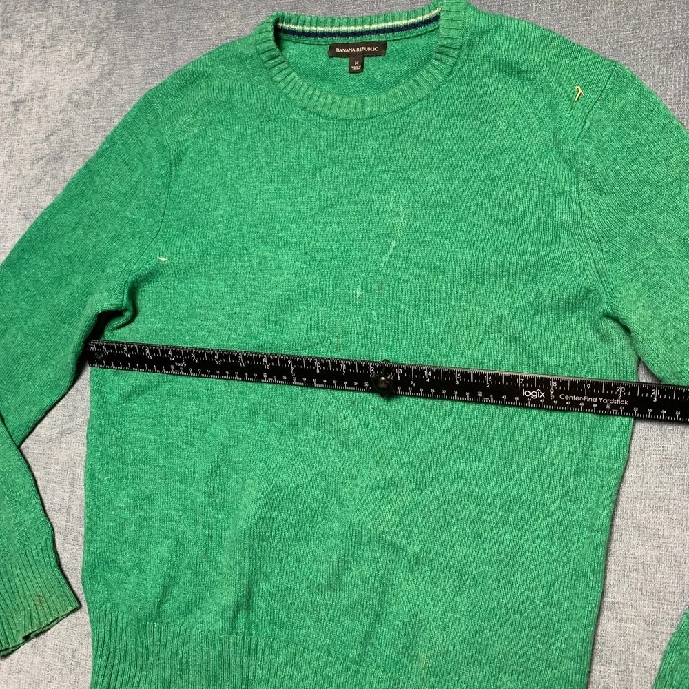 Banana Republic Sweater Mens Medium Green Tight Knit Ribbed Trim Long Sleeve